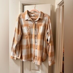 Time and Tru Tan and Cream Plaid Button-Up